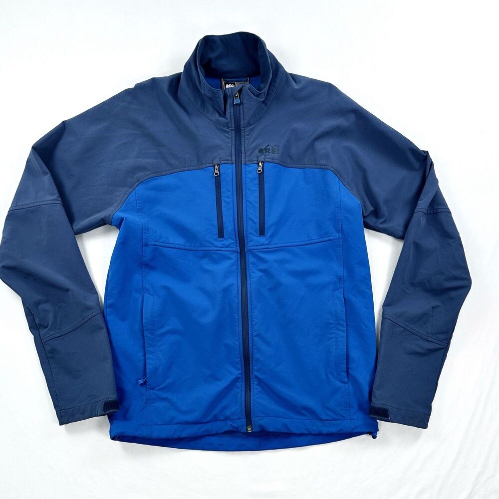 REI Jacket Mens Medium Blue Black Full Zip Stretch Pockets Outdoor Gorpcore